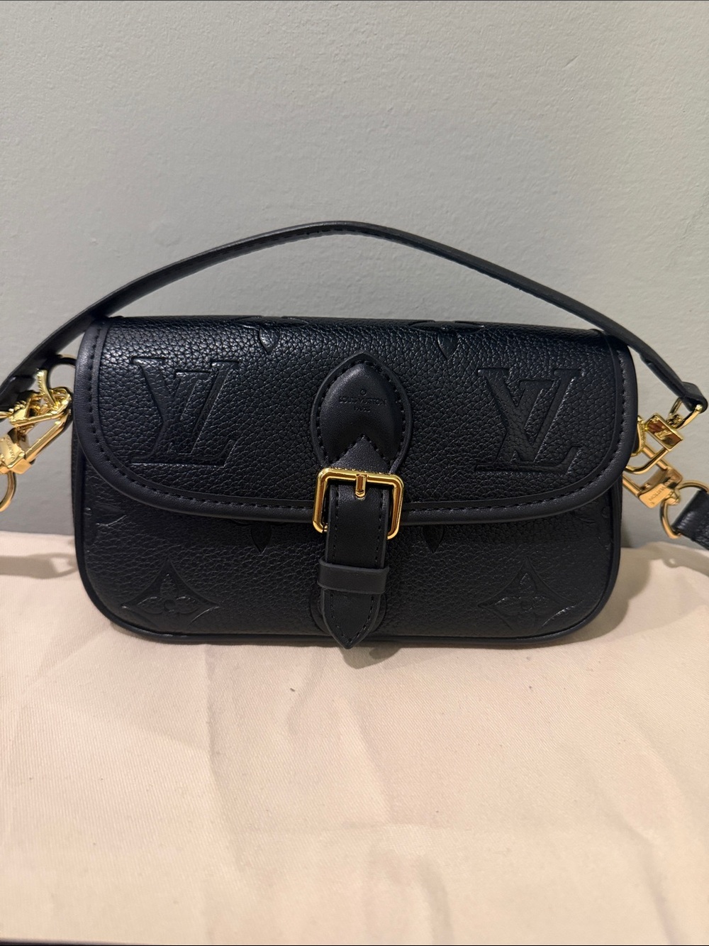 INSPIRED Black Embossed Monogram Shoulder Bag with Gold Hardware